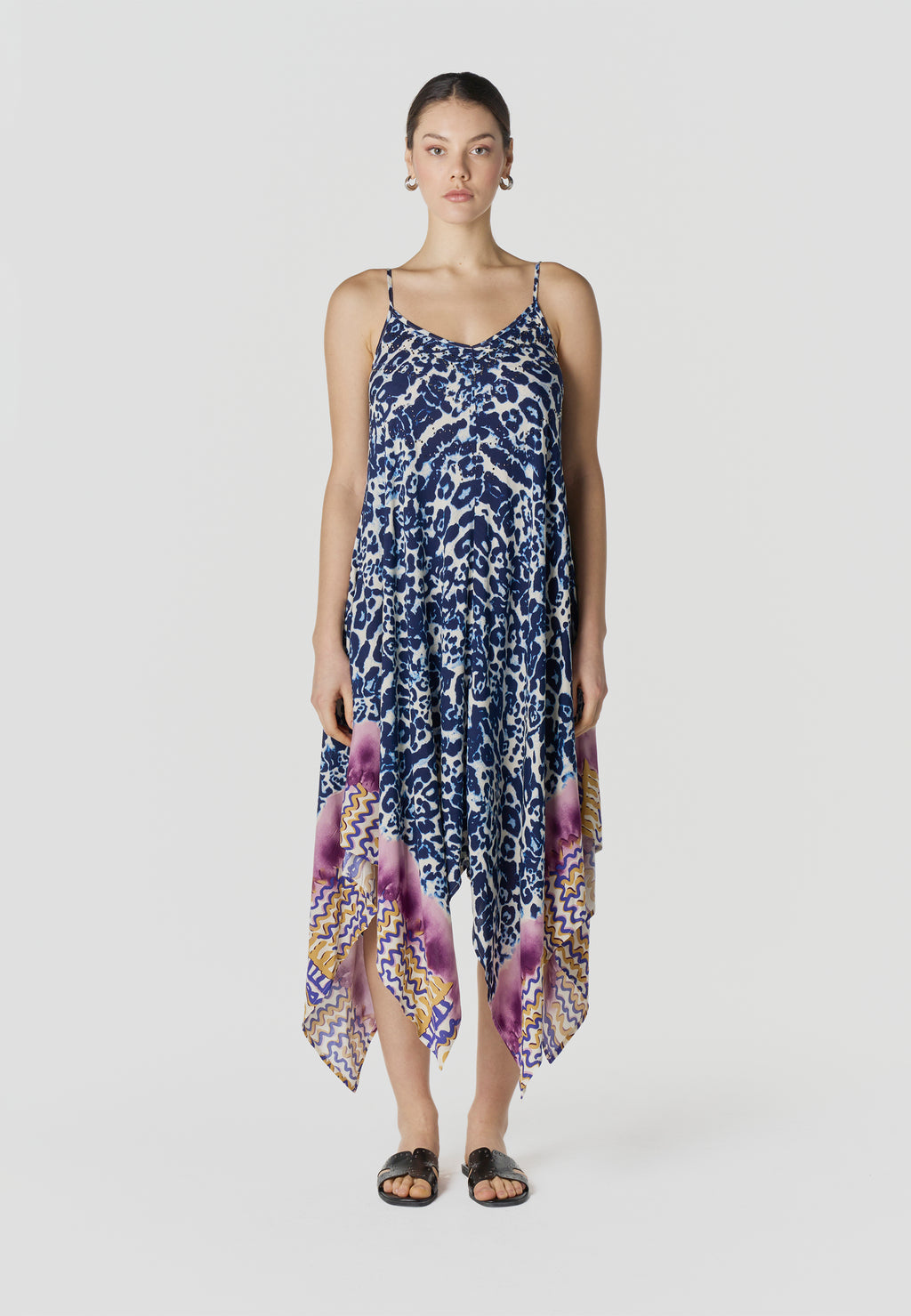 Vestit llarg tirants estampat asimètric dona blava - Koroshi 2612VS89
