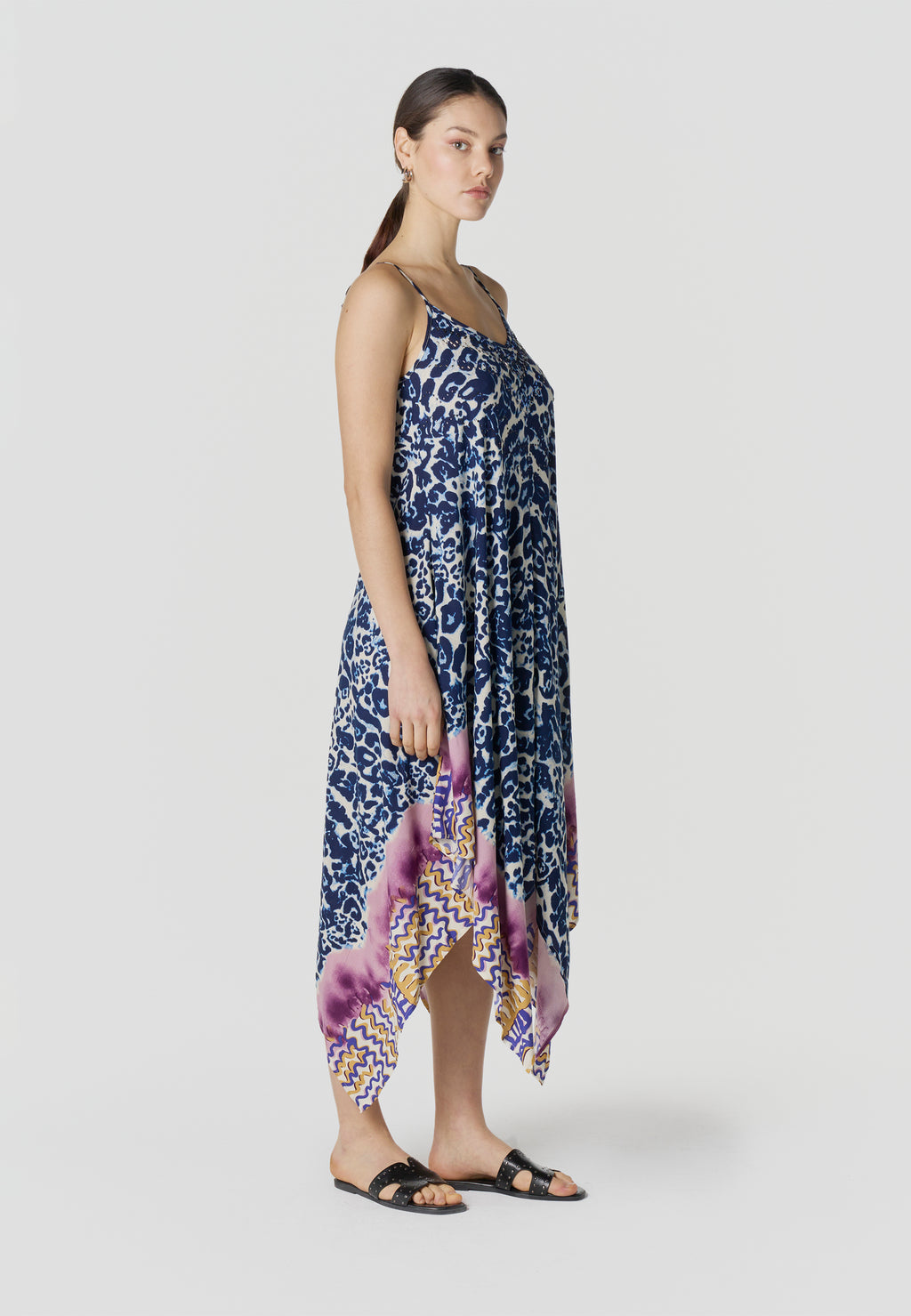 Vestit llarg tirants estampat asimètric dona blava - Koroshi 2612VS89
