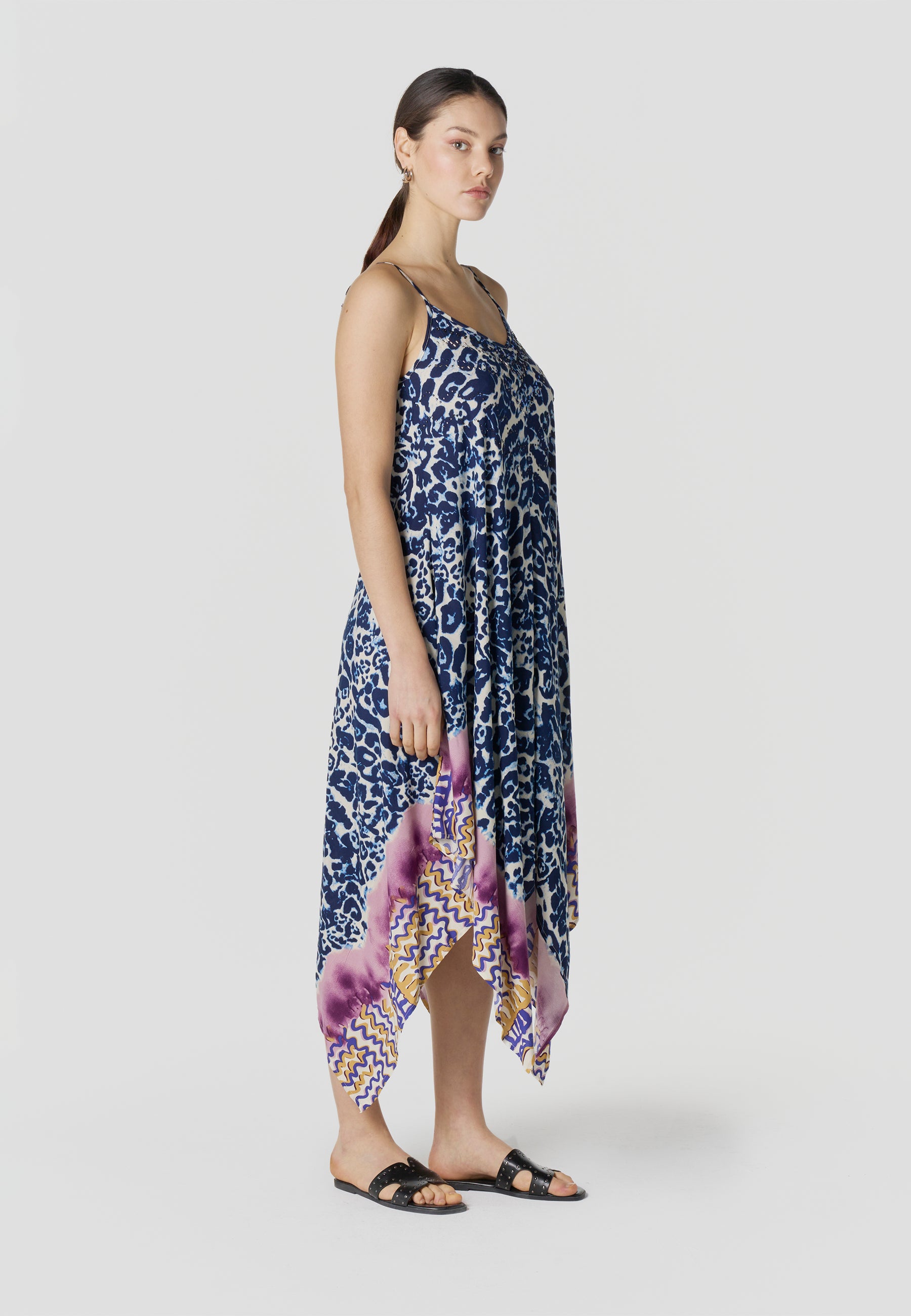 Vestit llarg tirants estampat asimètric dona blava - Koroshi 2612VS89
