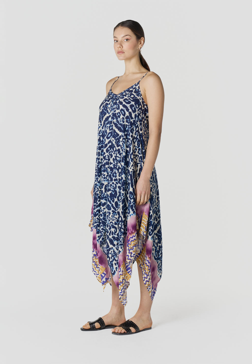 Vestit llarg tirants estampat asimètric dona blava - Koroshi 2612VS89