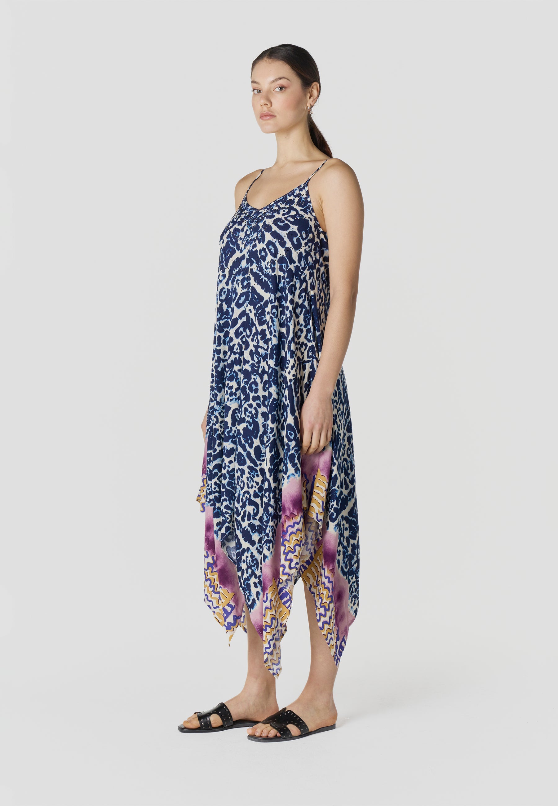 Vestit llarg tirants estampat asimètric dona blava - Koroshi 2612VS89