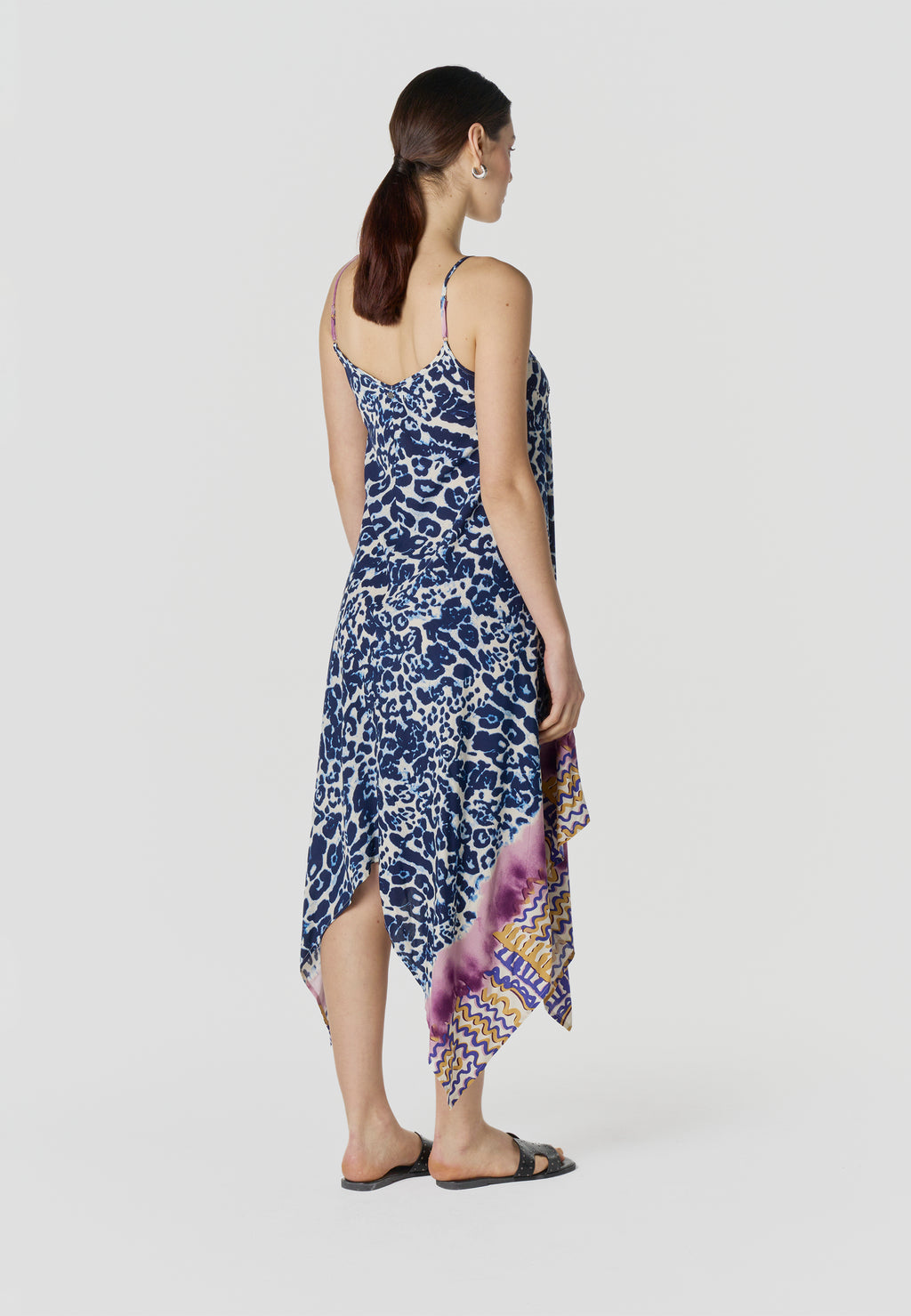 Vestit llarg tirants estampat asimètric dona blava - Koroshi 2612VS89