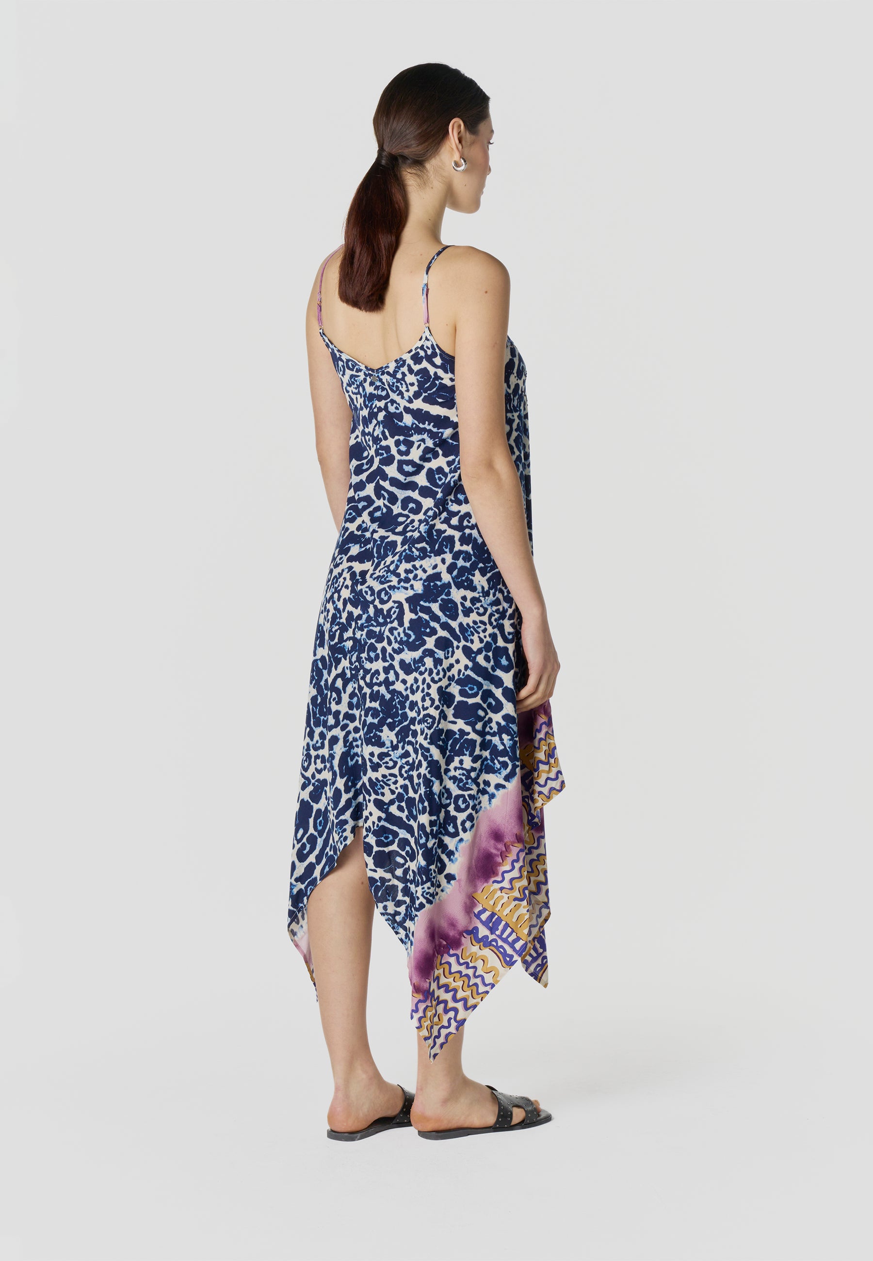 Vestit llarg tirants estampat asimètric dona blava - Koroshi 2612VS89