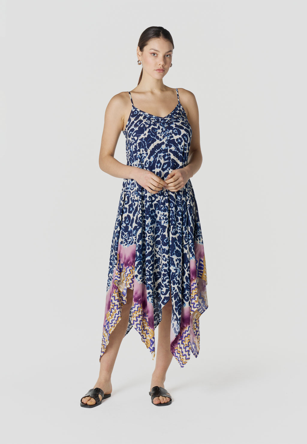 Vestit llarg tirants estampat asimètric dona blava - Koroshi 2612VS89