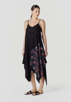 Vestit llarg tirants estampat mandala asimètric dona negre - Koroshi 2612VS91