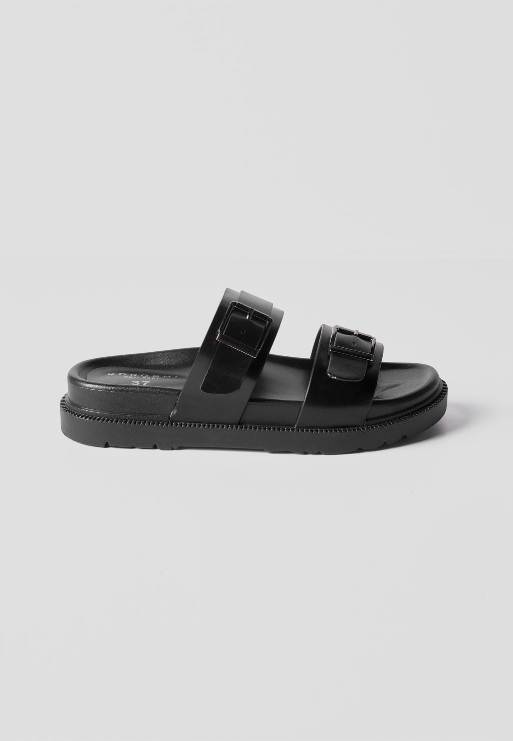 Sandale plate effet cuir noir