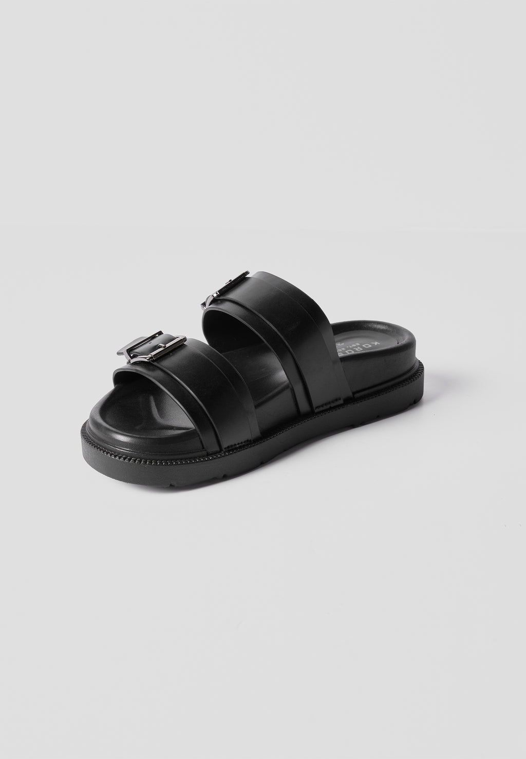 Sandale plate effet cuir noir