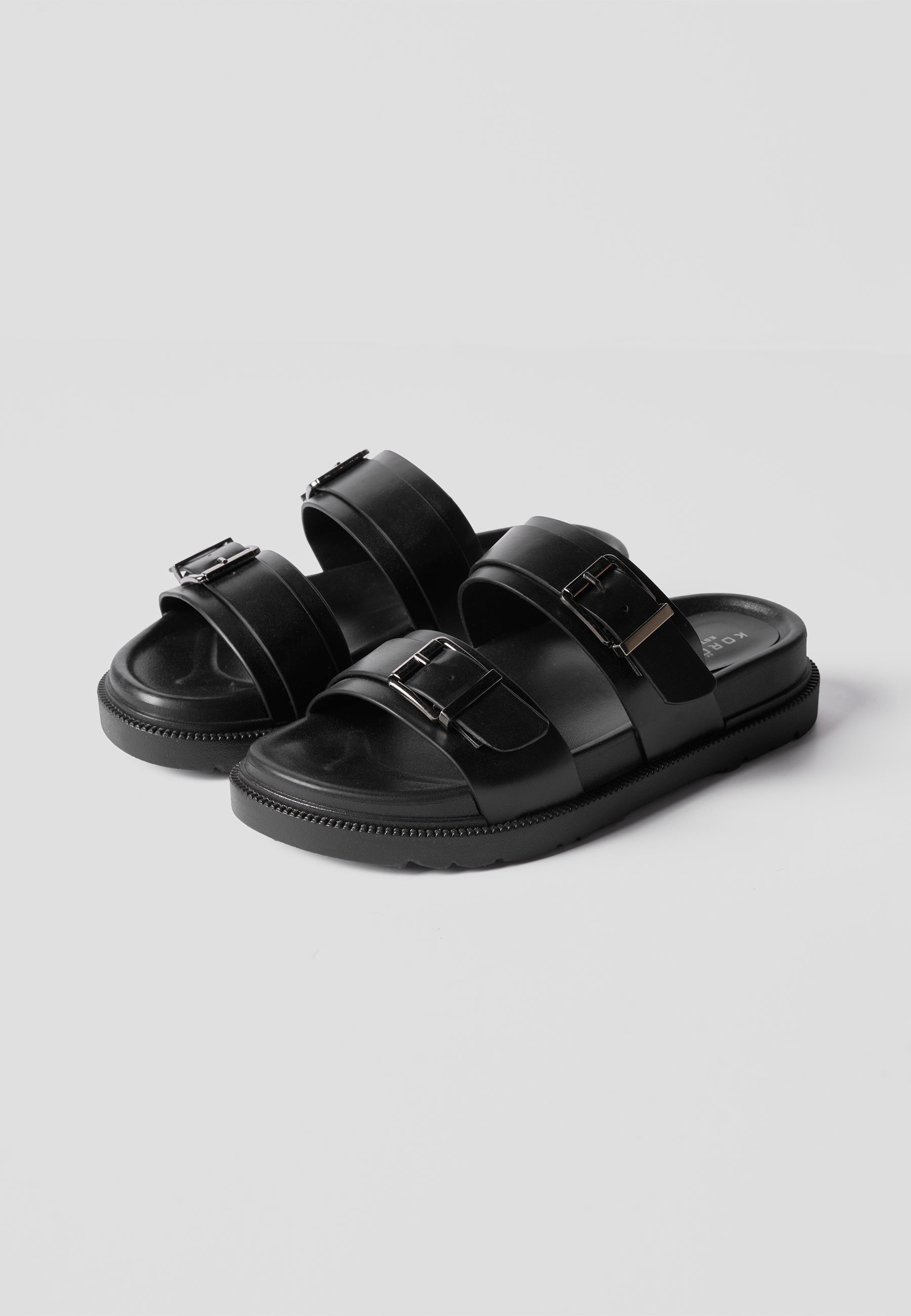 Sandale plate effet cuir noir