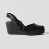 Sandale compensée mi-sparte femme noire effet cuir