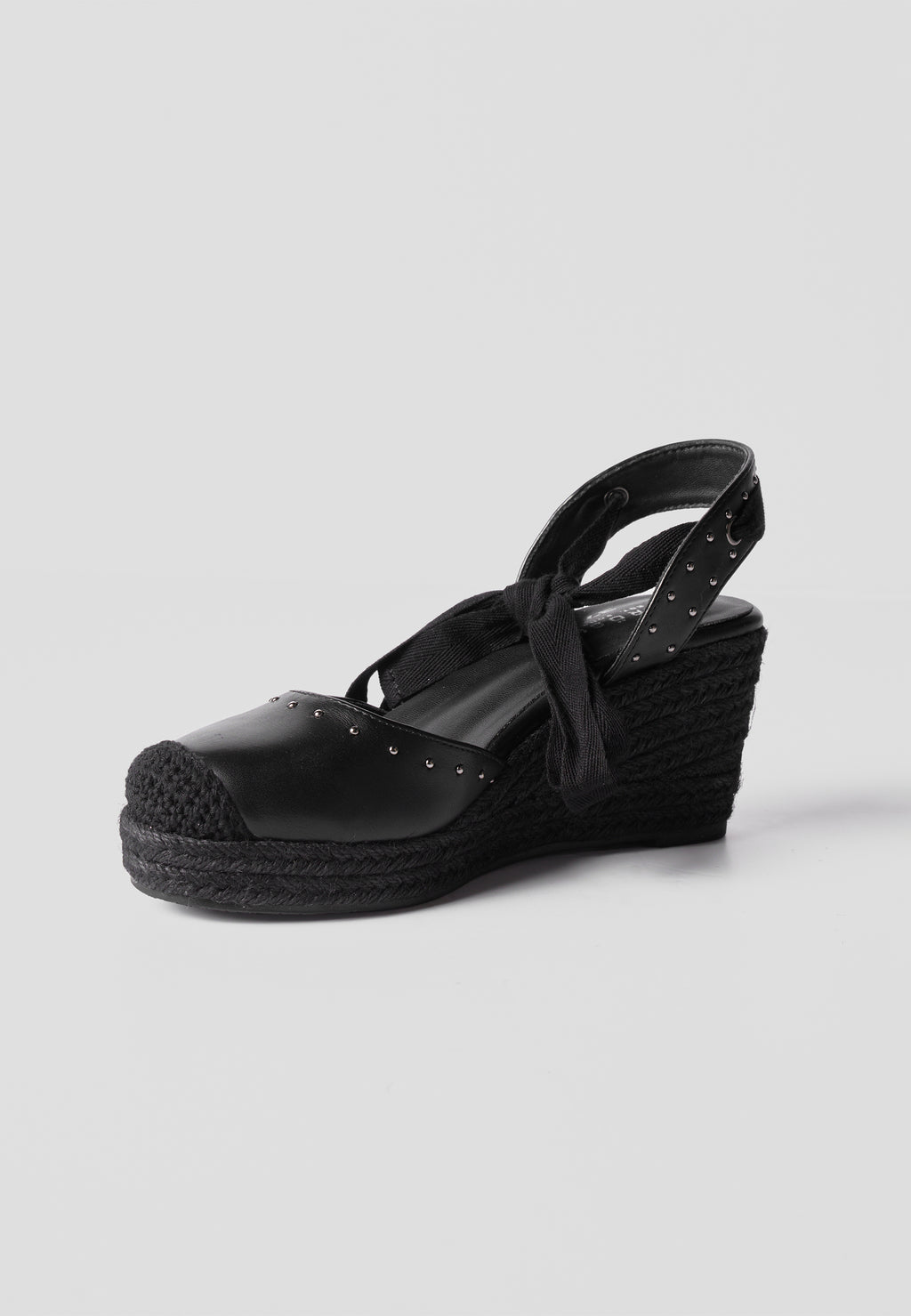 Sandale compensée mi-sparte femme noire effet cuir