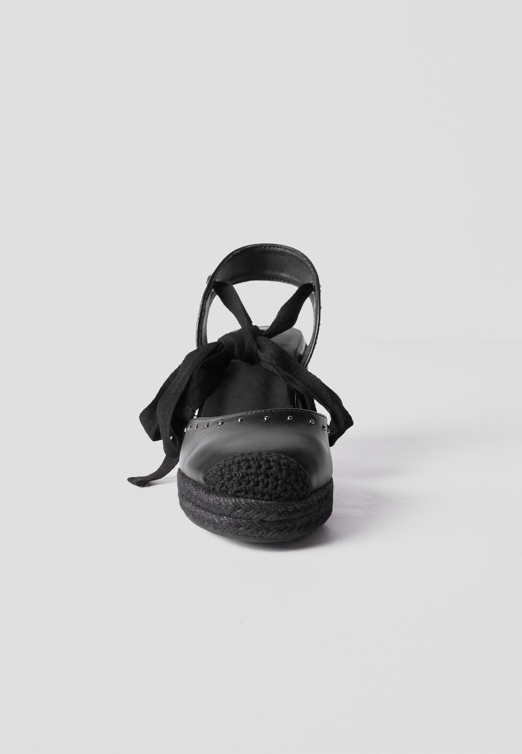 Sandale compensée mi-sparte femme noire effet cuir