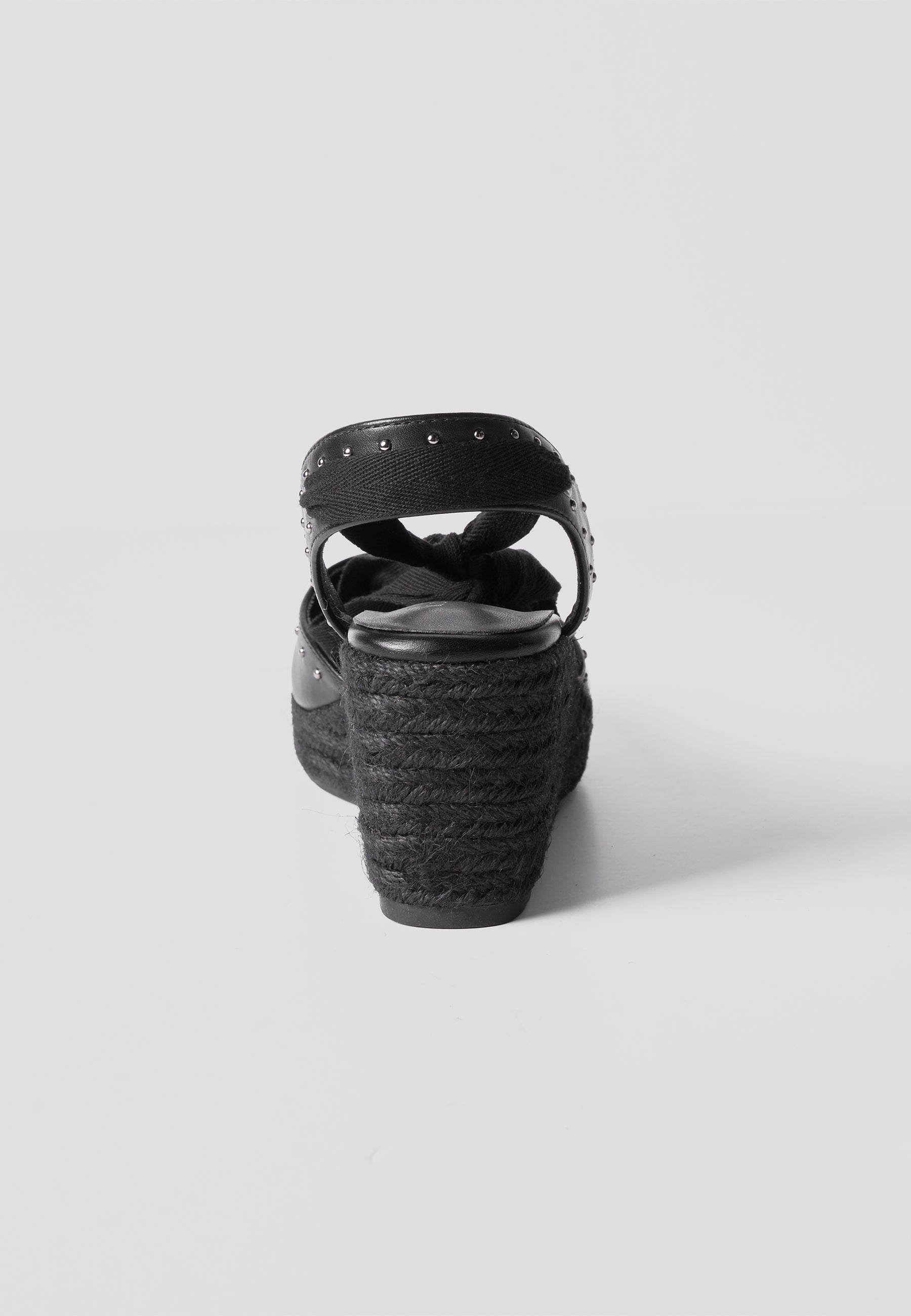 Sandale compensée mi-sparte femme noire effet cuir