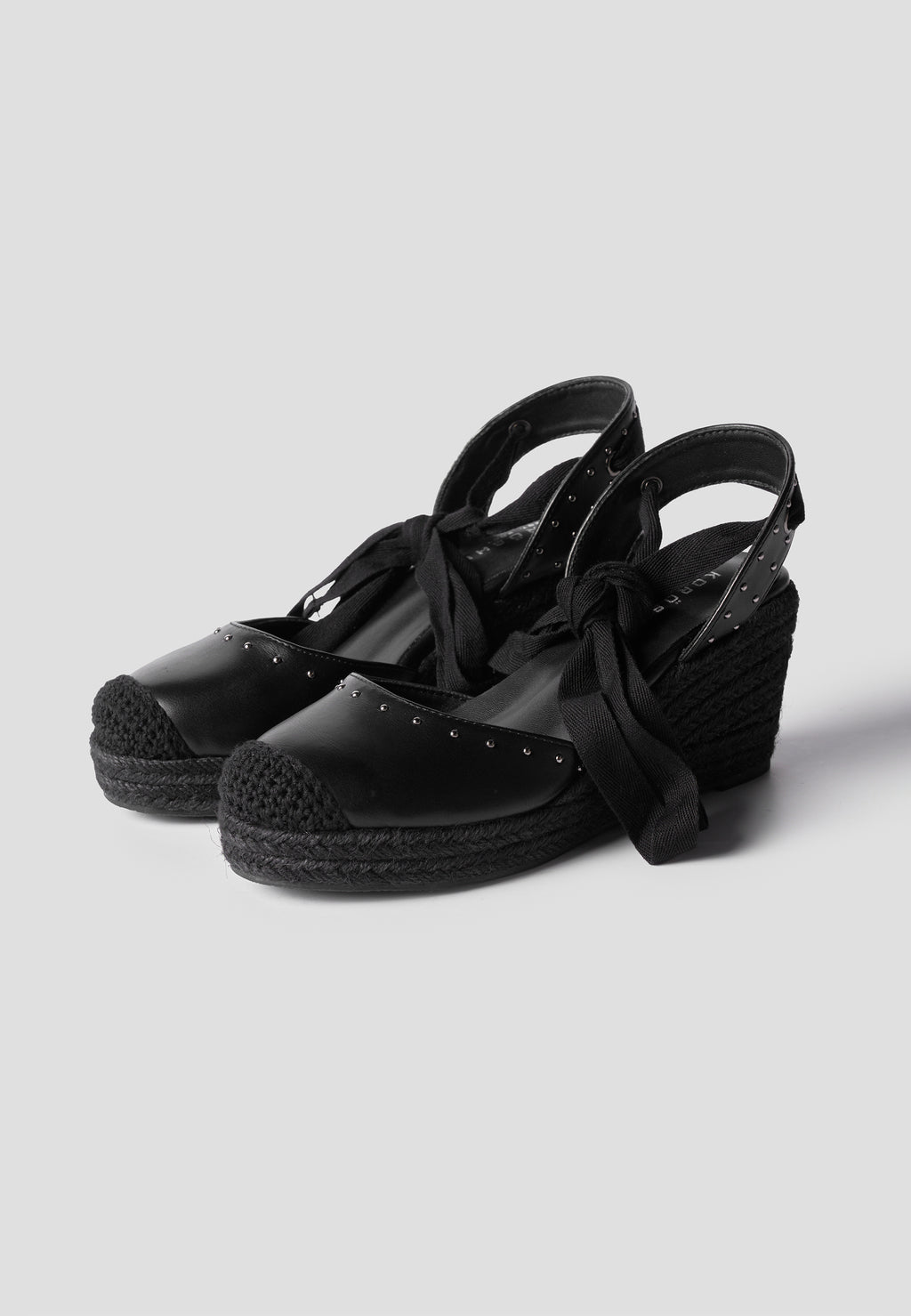 Sandale compensée mi-sparte femme noire effet cuir