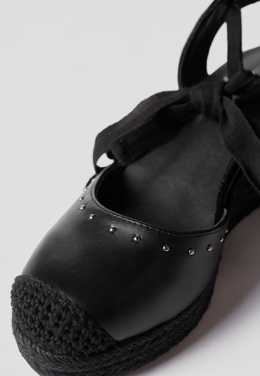 Alpargatas Cuña Media Esparto Negras Efecto Piel Mujer 7 cm