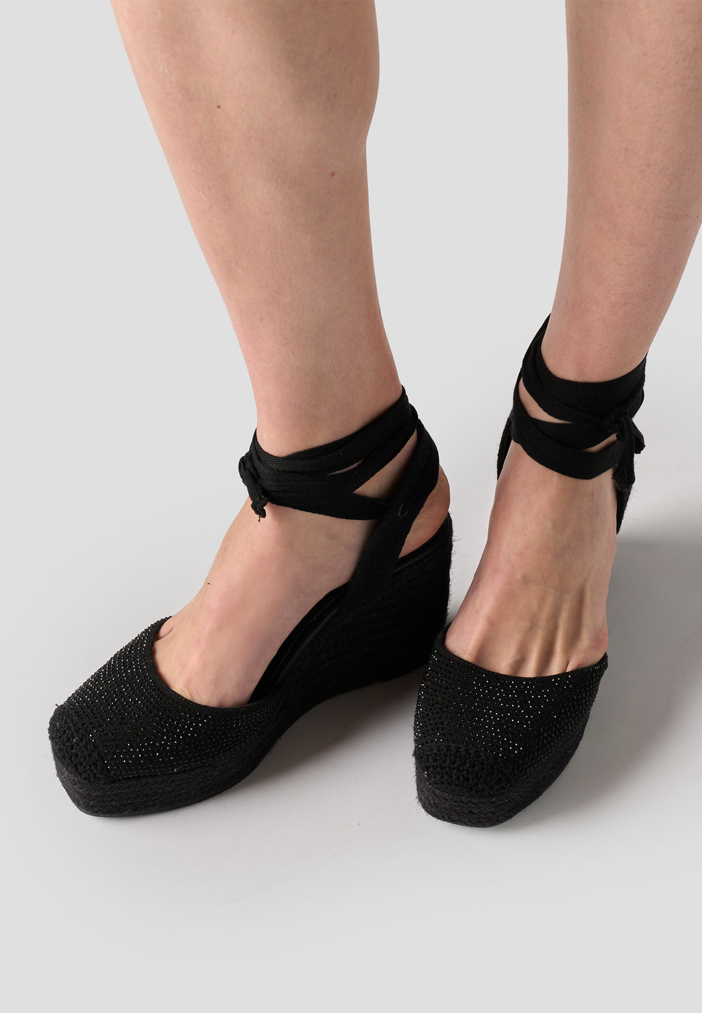Sandale compensée haute femme sparto basic fantaisie noire
