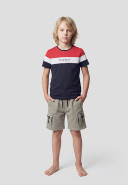 T-shirt garçon manches courtes rayé bleu marine - Koroshi 2614MC04
