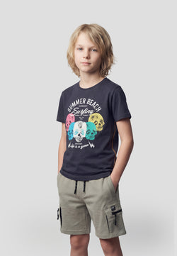 Marineblaues bedrucktes Kurzarm-T-Shirt für Jungen – Koroshi 2614MC05