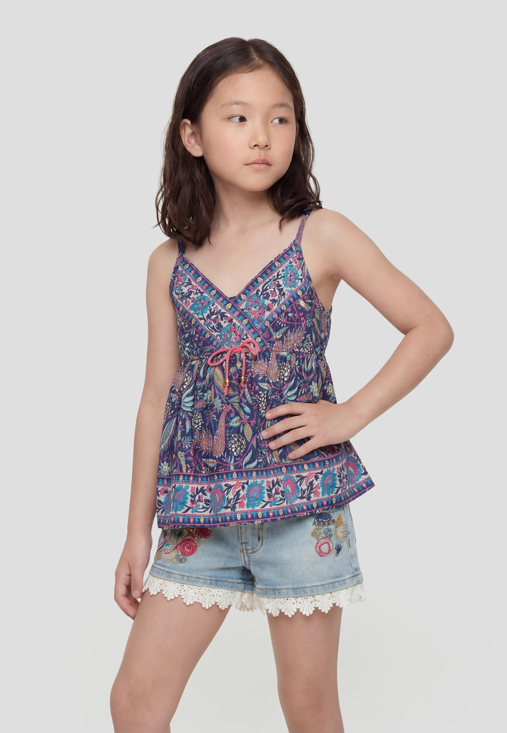 Strapless blouse with blue bow GIRLS