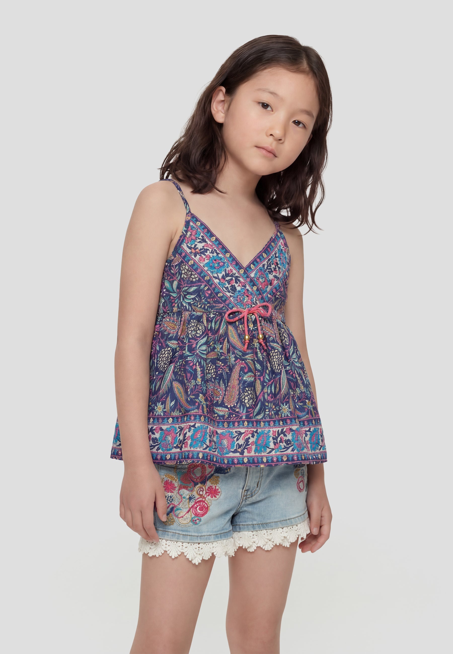 Strapless blouse with blue bow GIRLS