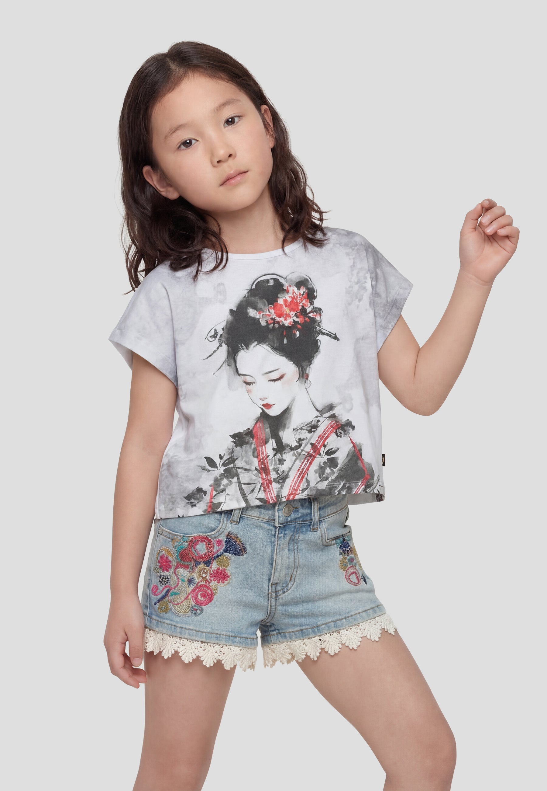 Top t-shirt blanc manches courtes fille