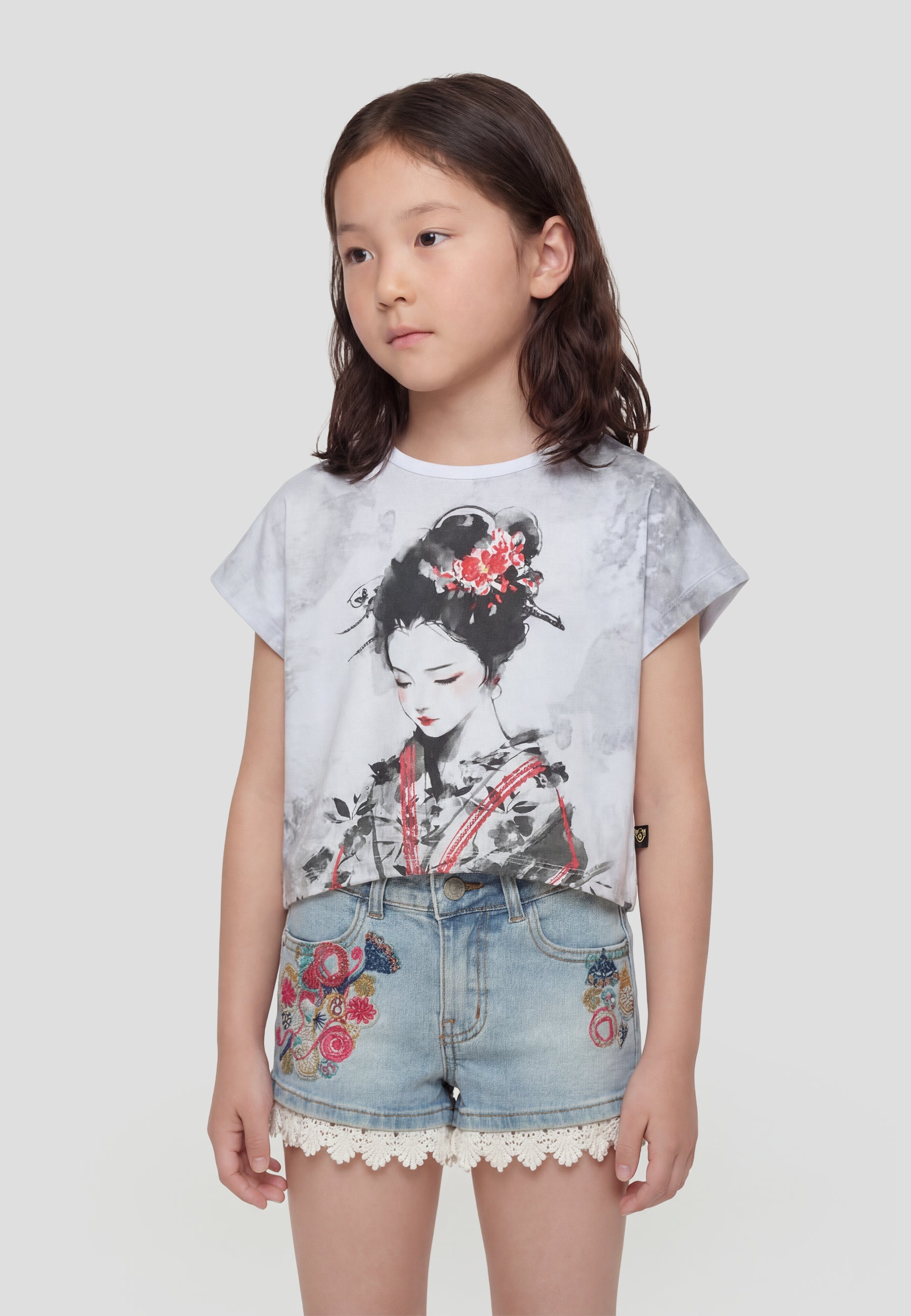 Top t-shirt blanc manches courtes fille
