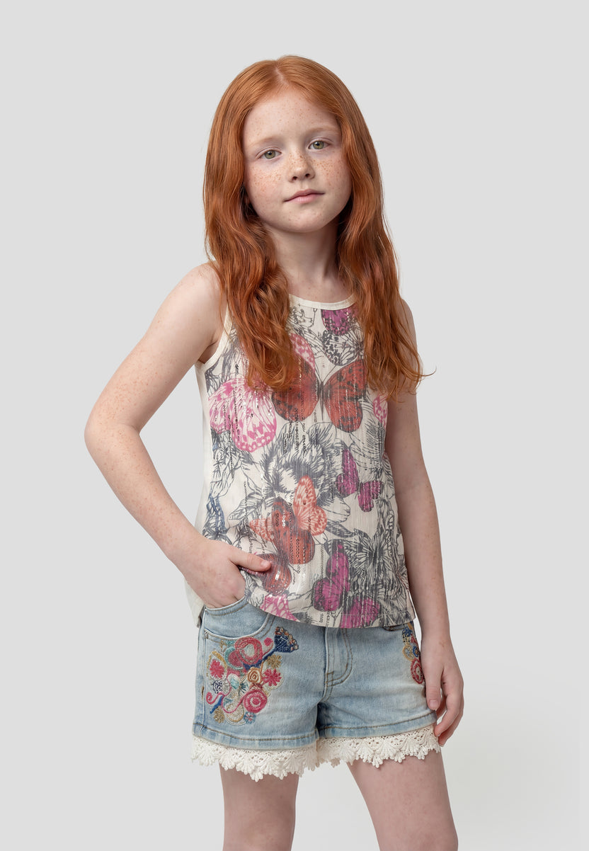 Top tirants brillants blanc estampat nena