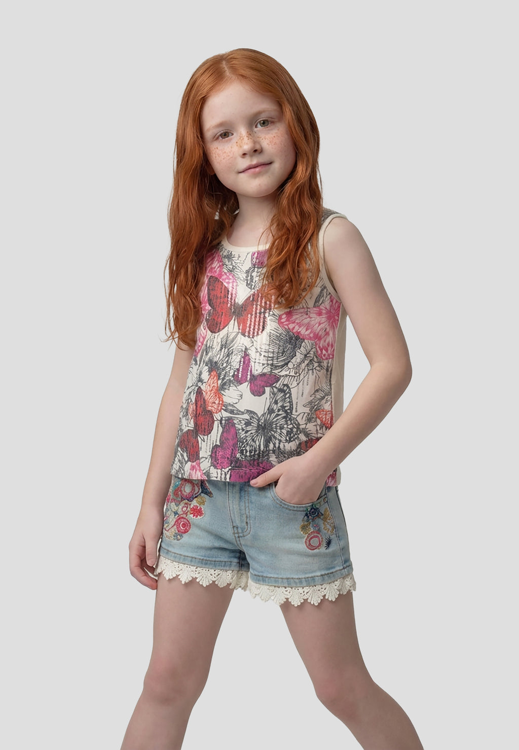 Printed white glitter strap top GIRLS