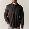 Camisa home negra màniga llarga efecte rentat pedaços estampat esquena – Koroshi