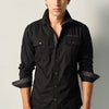 Camisa Hombre Negra Manga Larga Multibolsillos Estilo Utilitario Puño Abotonado – KOROSHI