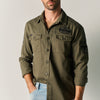 Herren Hemd Khaki Langarm Used-Optik Patches Brust und Arm - KOROSHI