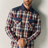 Herren Langarmhemd Navy Feinkaro Western-Stil Kontrast-Sattelpasse - Koroshi