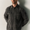Herren Cordhemd Grau Washed Langarm Knopfmanschette Brust- und Seitentaschen - Koroshi
