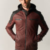 Men's Leather-Effect Biker Jacket - Koroshi Burgundy