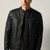 Men's Leather-Effect Biker Jacket - Koroshi Black