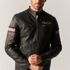 Men's Faux-Leather Biker Jacket with Embroidery - Koroshi Black