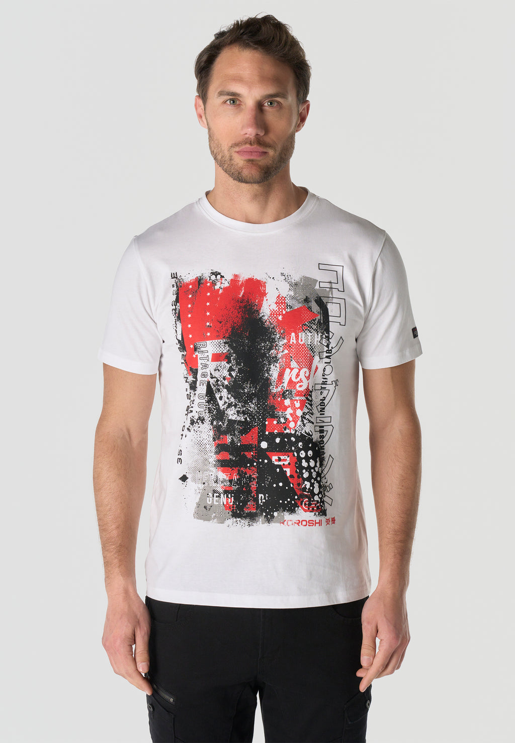 Herren T-Shirt Kurzarm Weiß Print Rundhals Regular Fit - Koroshi