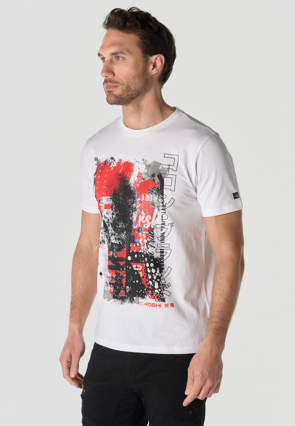 Herren T-Shirt Kurzarm Weiß Print Rundhals Regular Fit - Koroshi