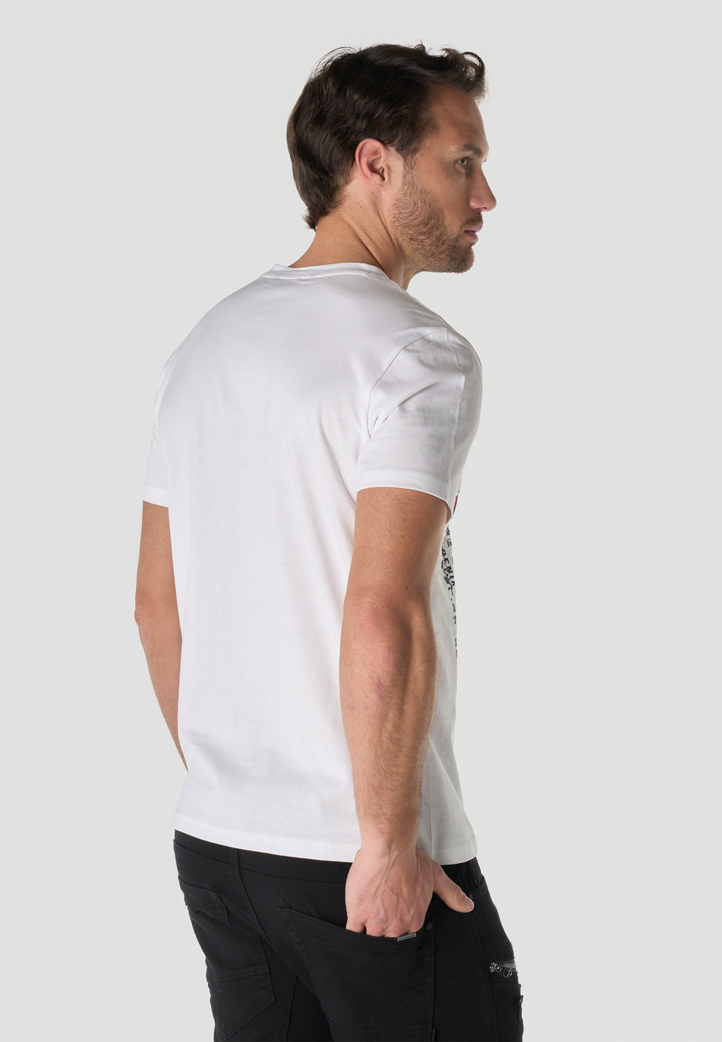 Herren T-Shirt Kurzarm Weiß Print Rundhals Regular Fit - Koroshi