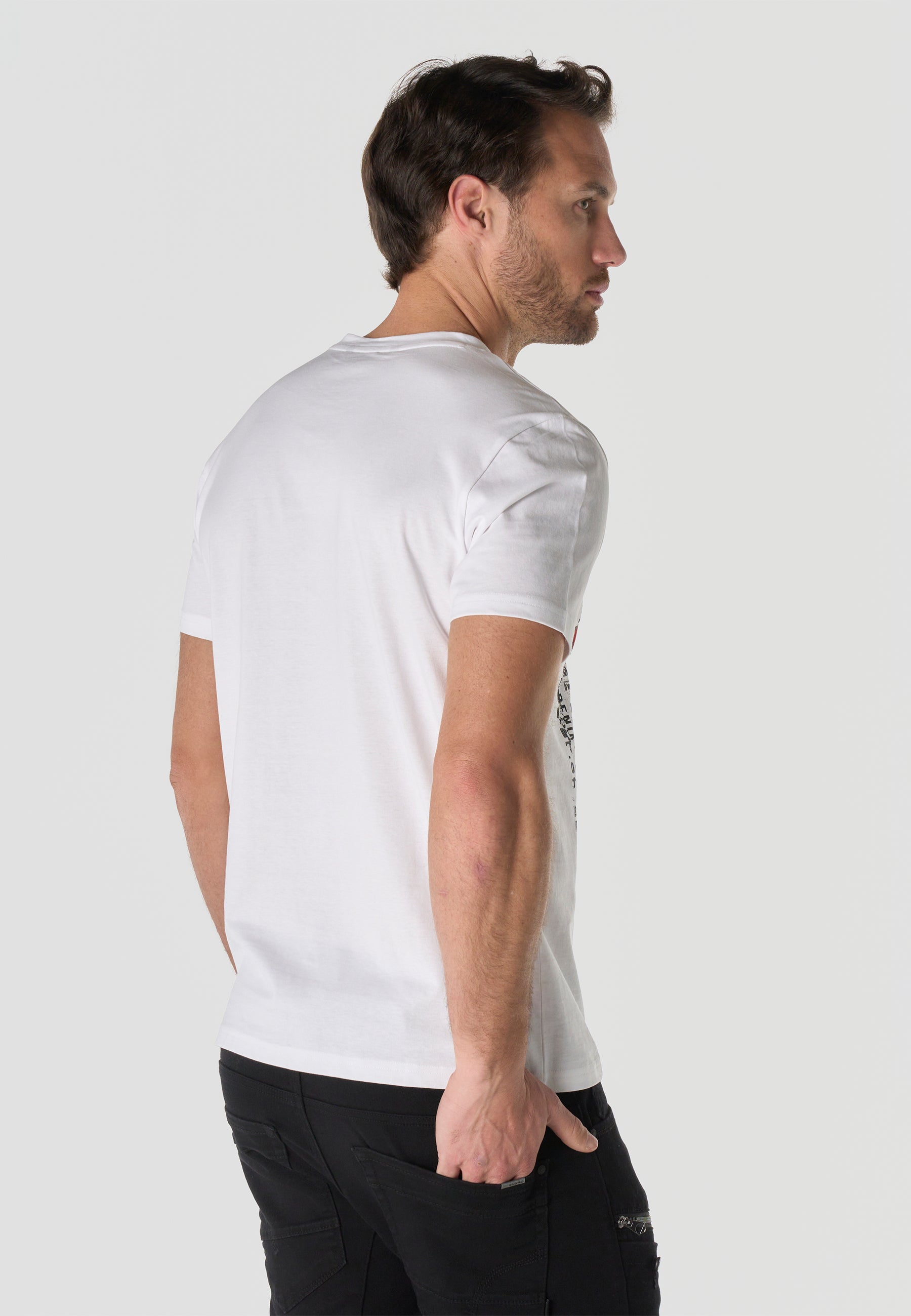 Herren T-Shirt Kurzarm Weiß Print Rundhals Regular Fit - Koroshi