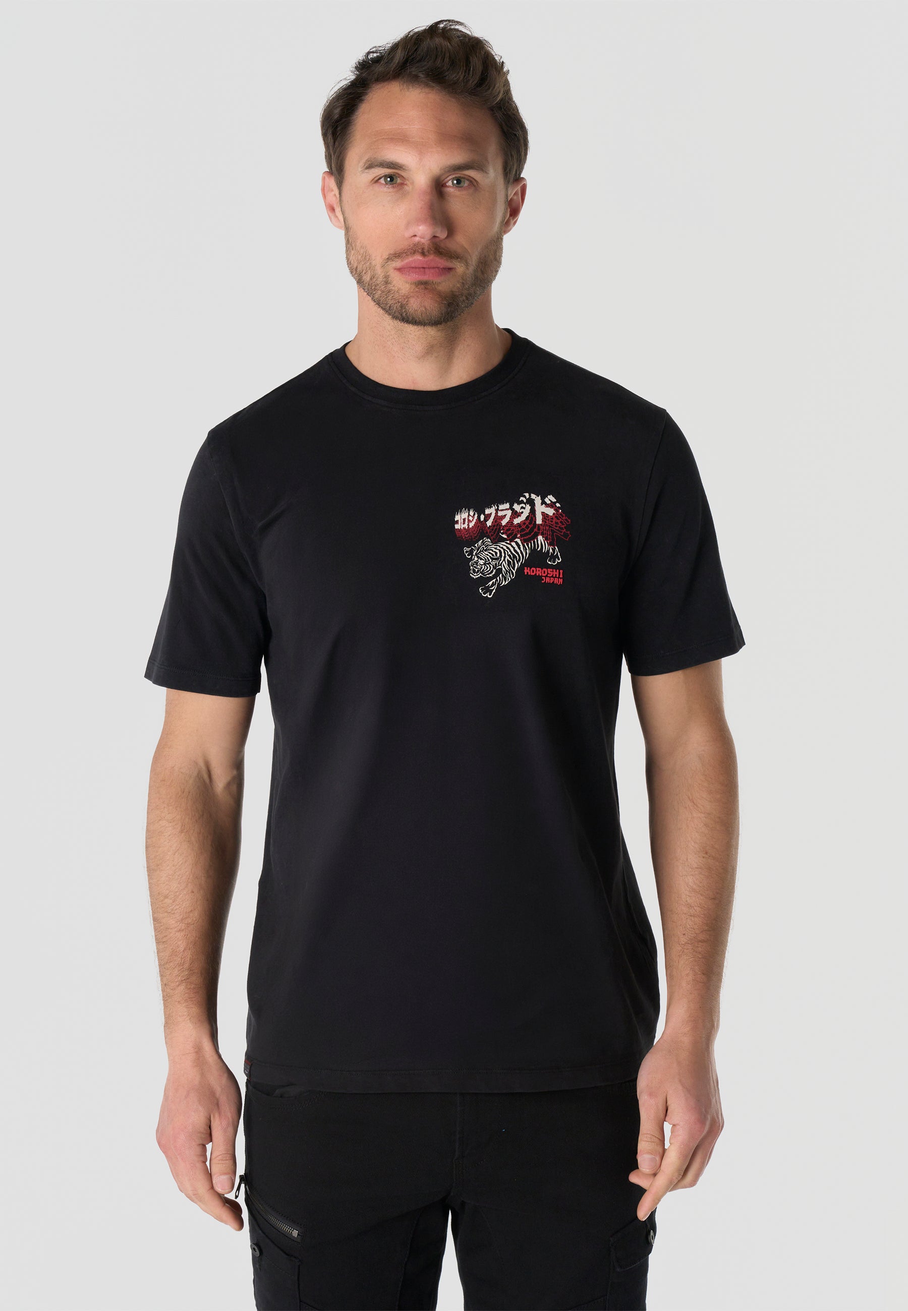 T-shirt Homme Manches Courtes Imprime Noir Effet Lave Vintage Col Rond Coupe Regular – KOROSHI