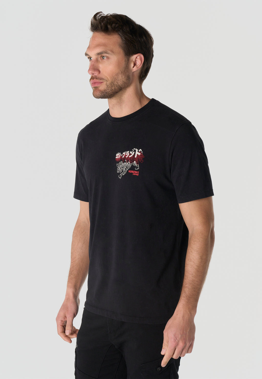T-shirt Homme Manches Courtes Imprime Noir Effet Lave Vintage Col Rond Coupe Regular – KOROSHI