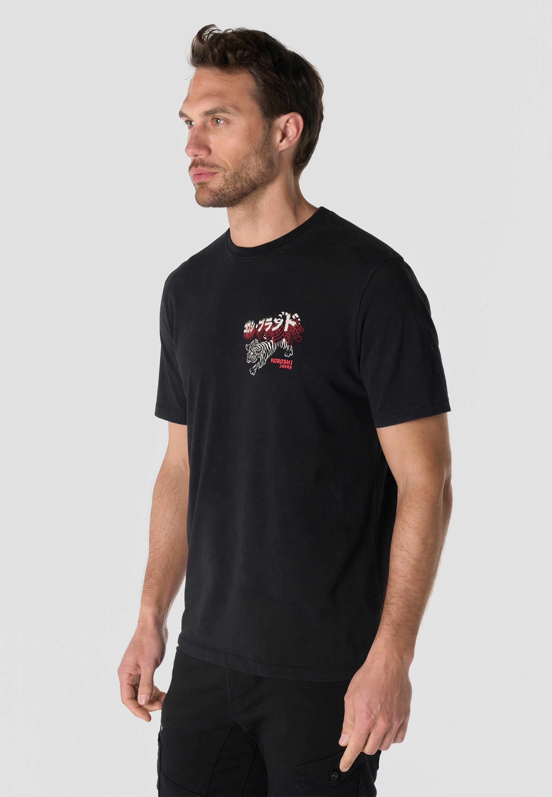 T-shirt Homme Manches Courtes Imprime Noir Effet Lave Vintage Col Rond Coupe Regular – KOROSHI