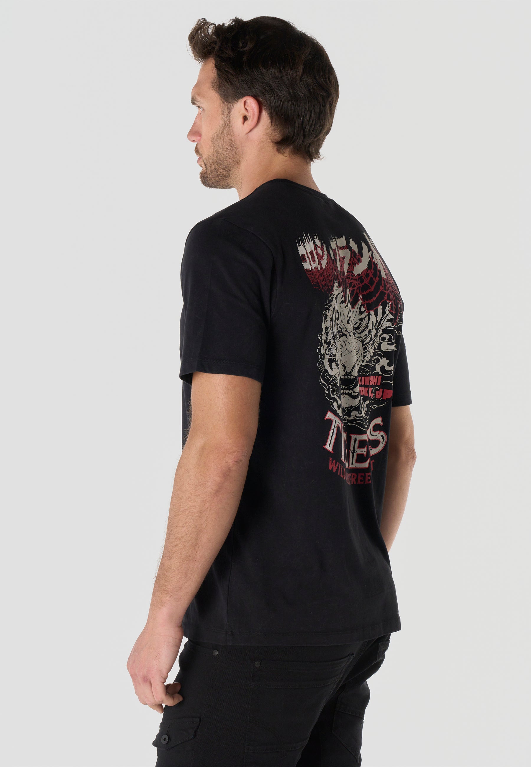 T-shirt Homme Manches Courtes Imprime Noir Effet Lave Vintage Col Rond Coupe Regular – KOROSHI