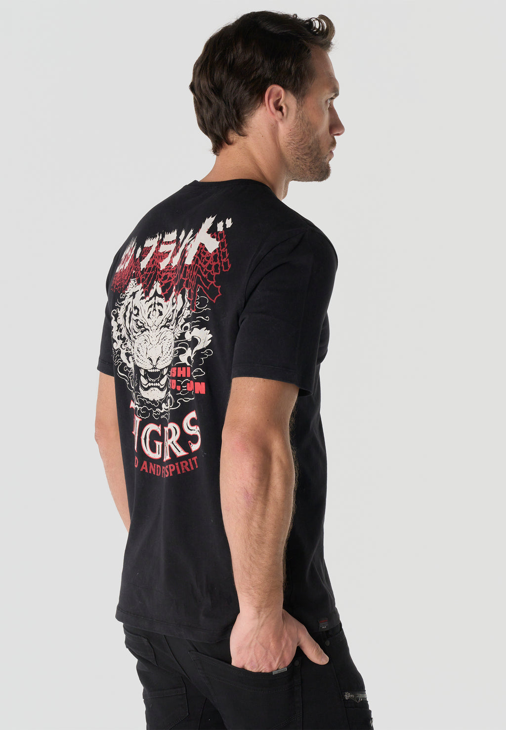 T-shirt Homme Manches Courtes Imprime Noir Effet Lave Vintage Col Rond Coupe Regular – KOROSHI