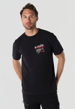 T-shirt homme manches courtes imprimé noir effet délavé – Koroshi