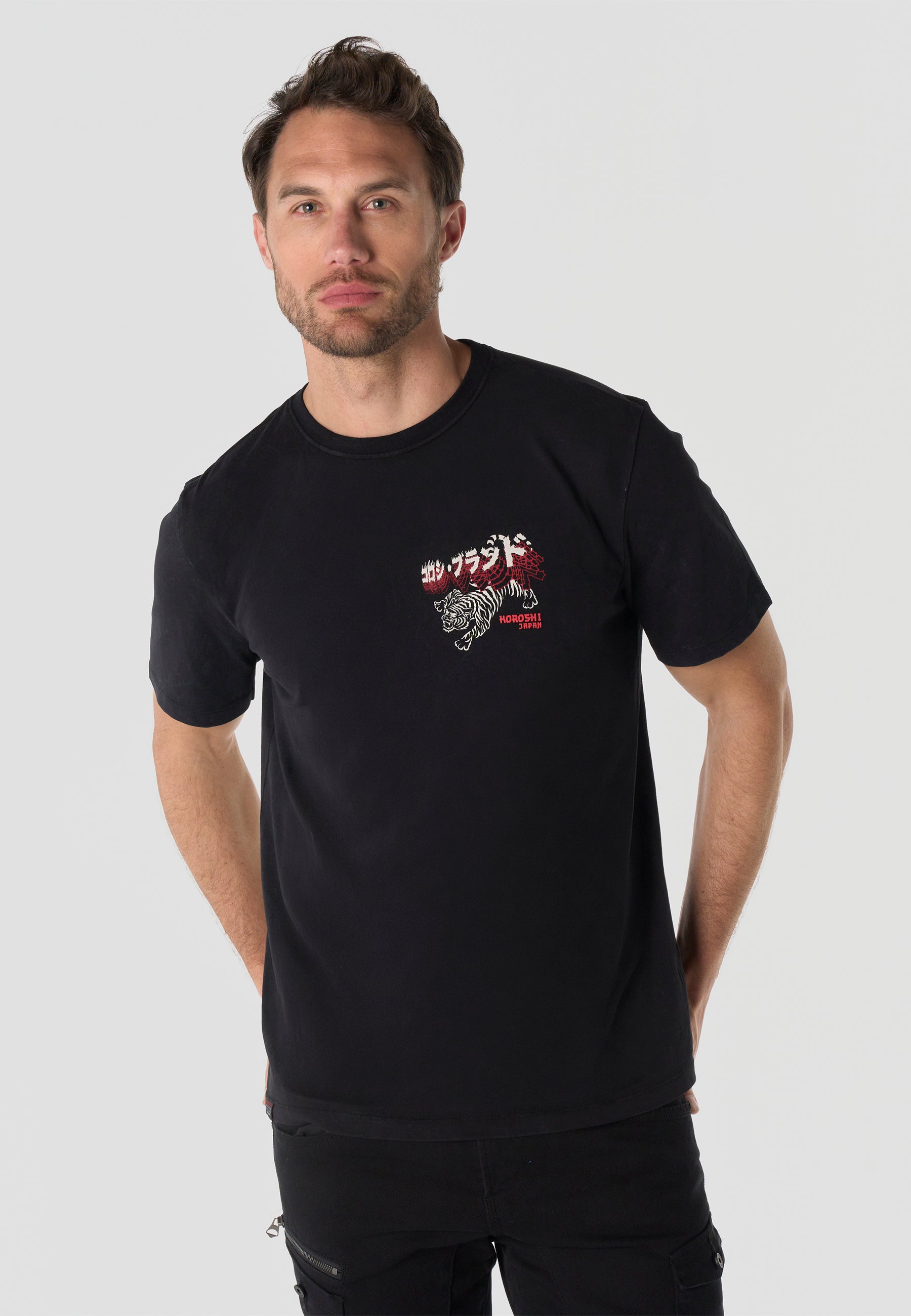 T-shirt Homme Manches Courtes Imprime Noir Effet Lave Vintage Col Rond Coupe Regular – KOROSHI