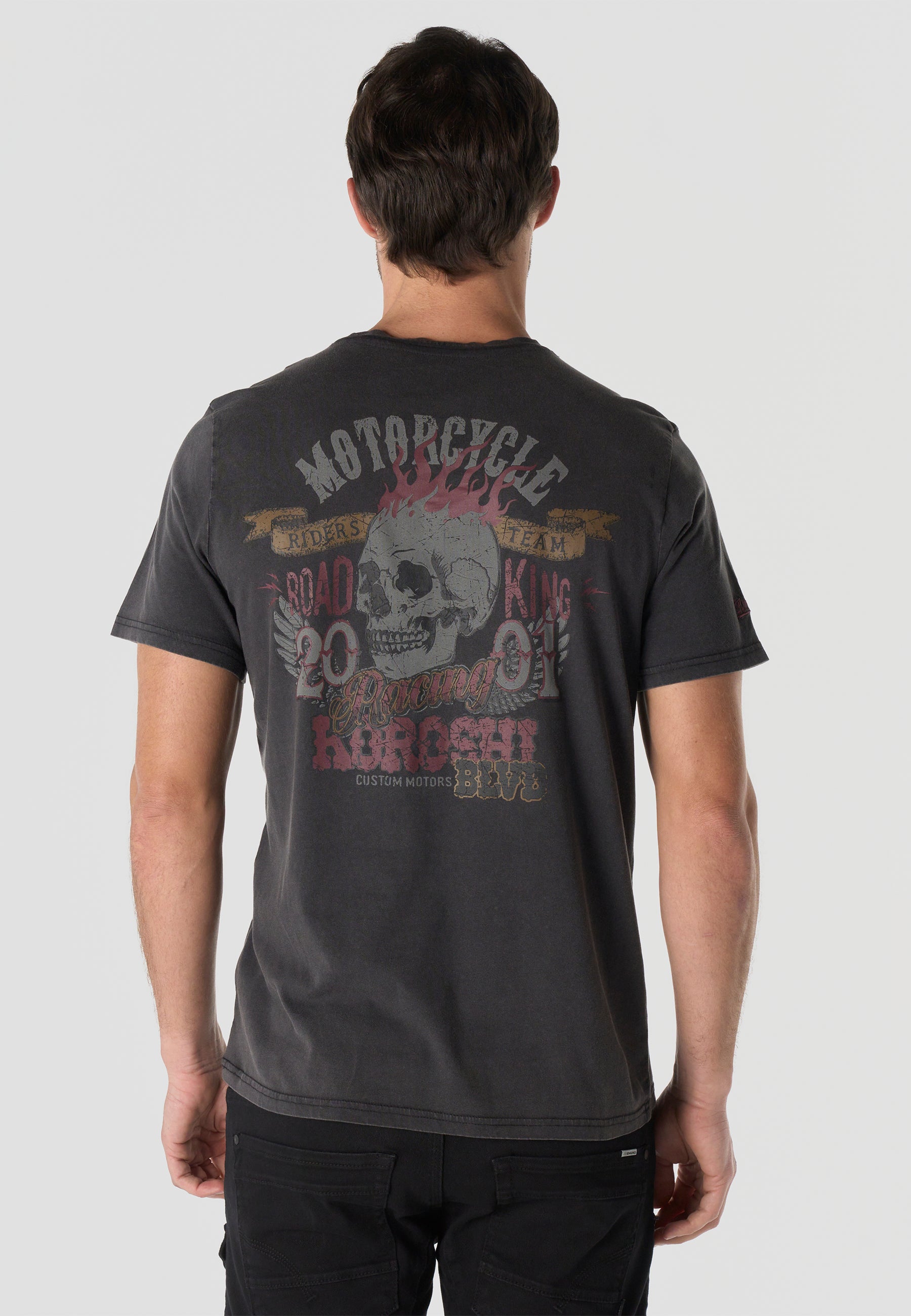 Men's Short Sleeve Front & Back Print T-Shirt - Koroshi Black