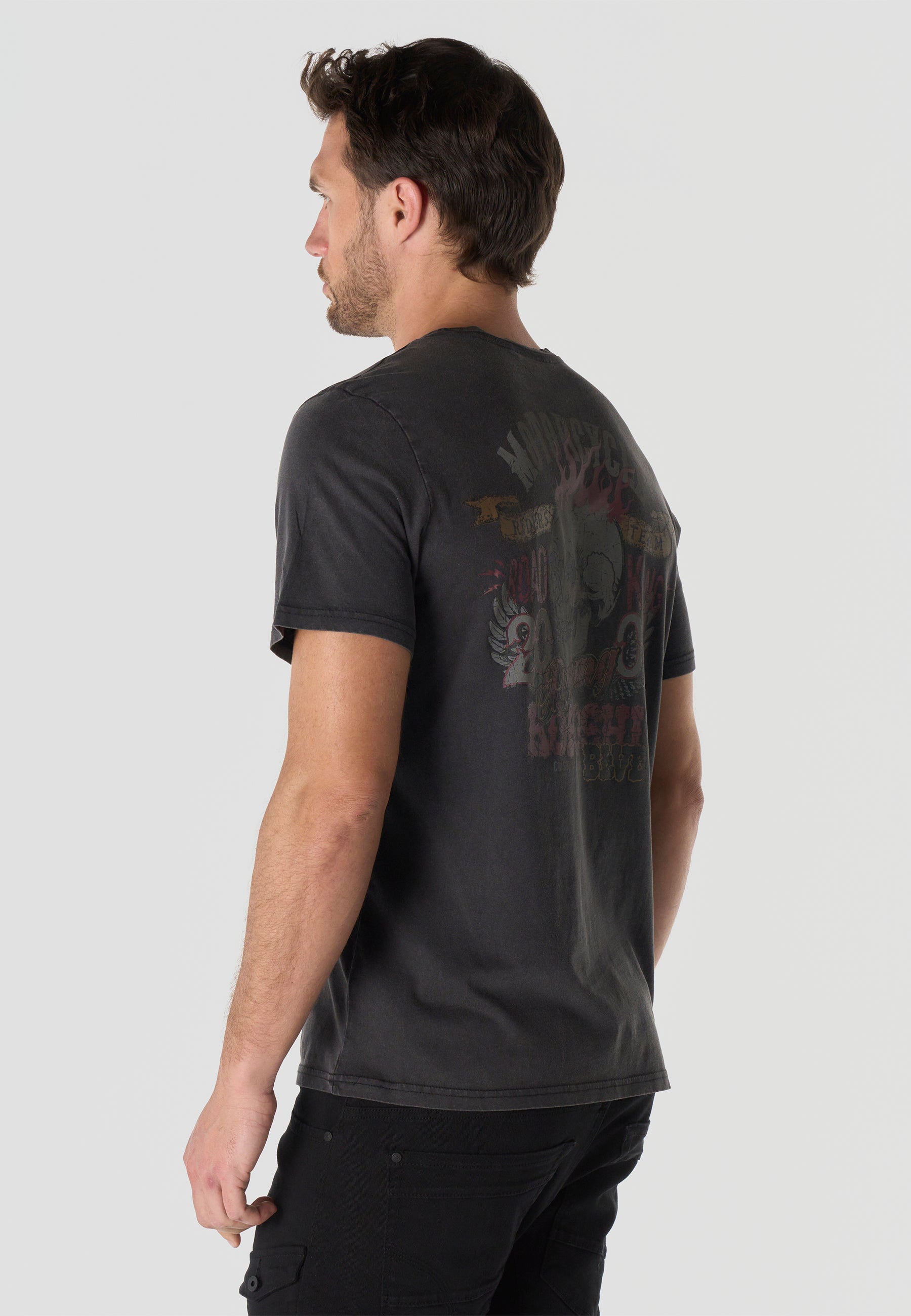 Men's Short Sleeve Front & Back Print T-Shirt - Koroshi Black