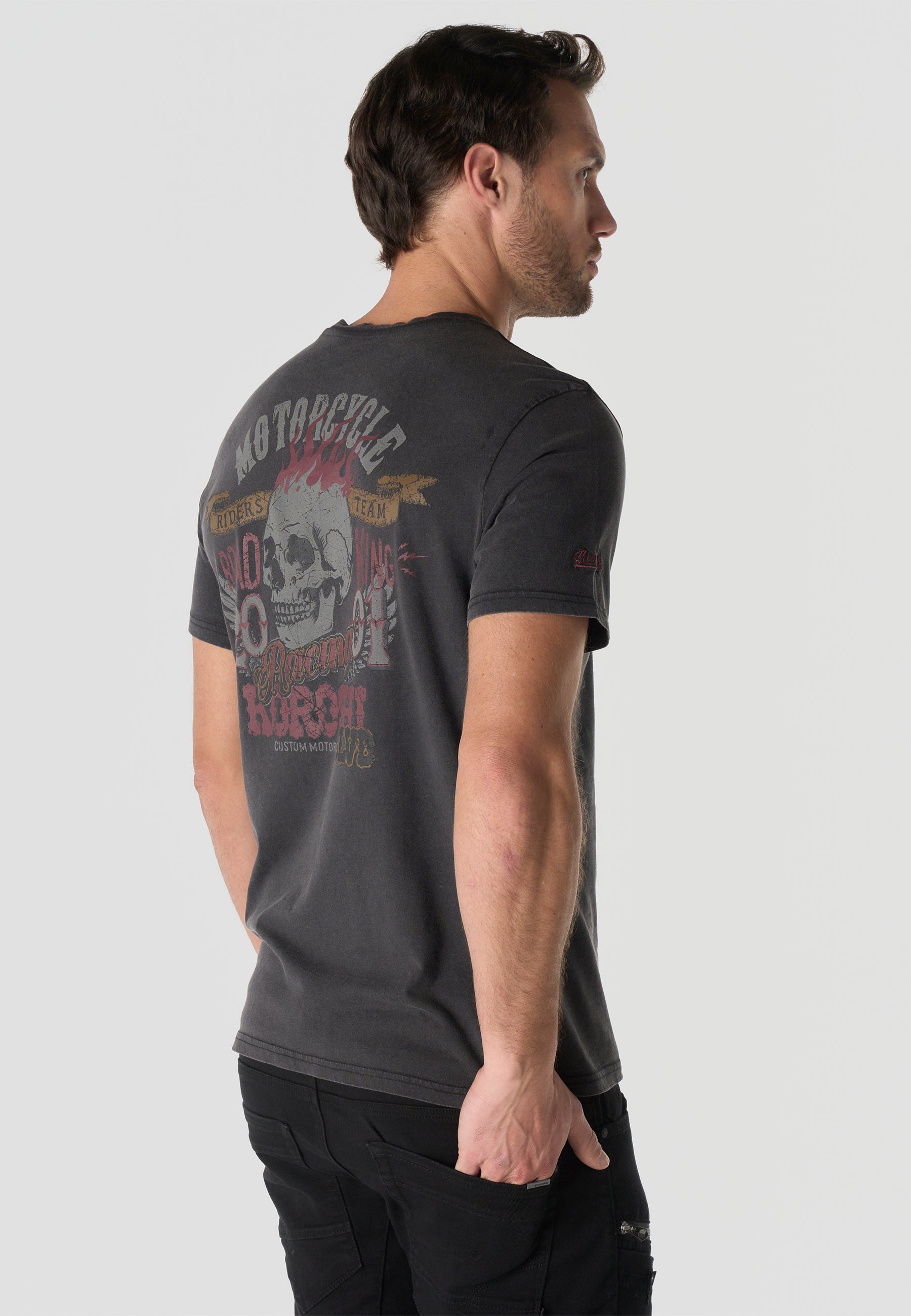 Men's Short Sleeve Front & Back Print T-Shirt - Koroshi Black