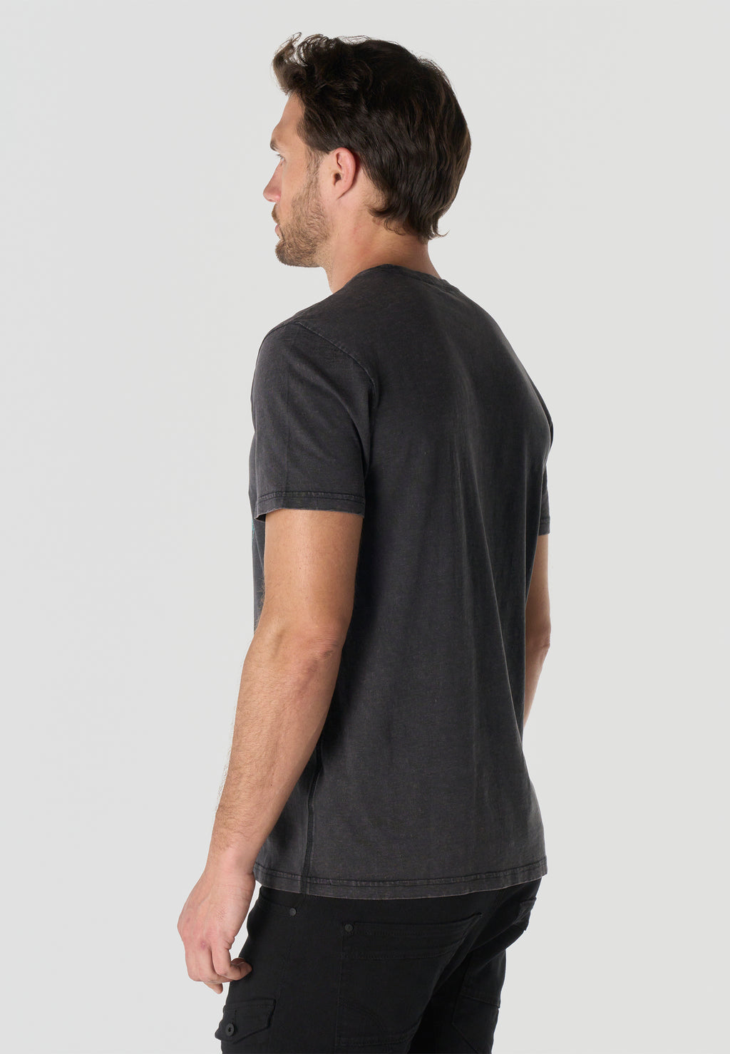 Herren T-Shirt Kurzarm Schwarz Front-Print Used-Optik Rundhals - Koroshi